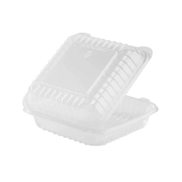 Large Black Clamshell Food Containers - 8x8 Hinged Take Out Boxes