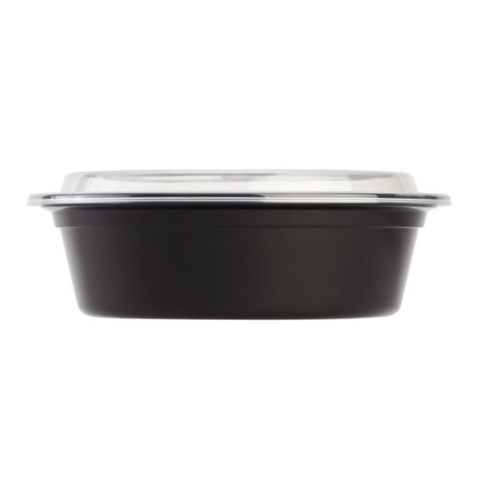 Choice 32 oz. Black Round Microwavable Heavy Weight Container with Lid 7  1/4 - 150/Case