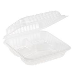 Med PP Plastic Vented, 8" x 8" Hinged Lid Containers, 3 Compartments (250 Per Case) 