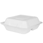Med Molded Fiber Hinged, 3 Compartment, 8" x 8", Bagasse Containers (200 Per Case) 