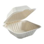 Molded Fiber Hinged, 1 Compartment, 9" x 6", Bagasse Containers (200 Per Case) 