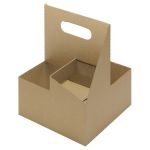 Drink Carrier, Kraft Pop-Up with Handle, Holds Four 12-32 oz. Cups (200 Carriers)