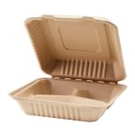 Lg Molded Fiber, 3 Compartment, 9" x 9", Hinged Lid Containers (200 Per Case)