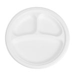 9" 3-Section Round Plates, Compostable Bagasse (500  Plates)