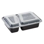 Container, 30 oz. Rectangle, 2 Compartments, Black Base/Clear Lid Combo (150 Containers)