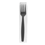 Fork, Wrapped, Black, Extra Heavy Weight Polystyrene (1,000 Forks)